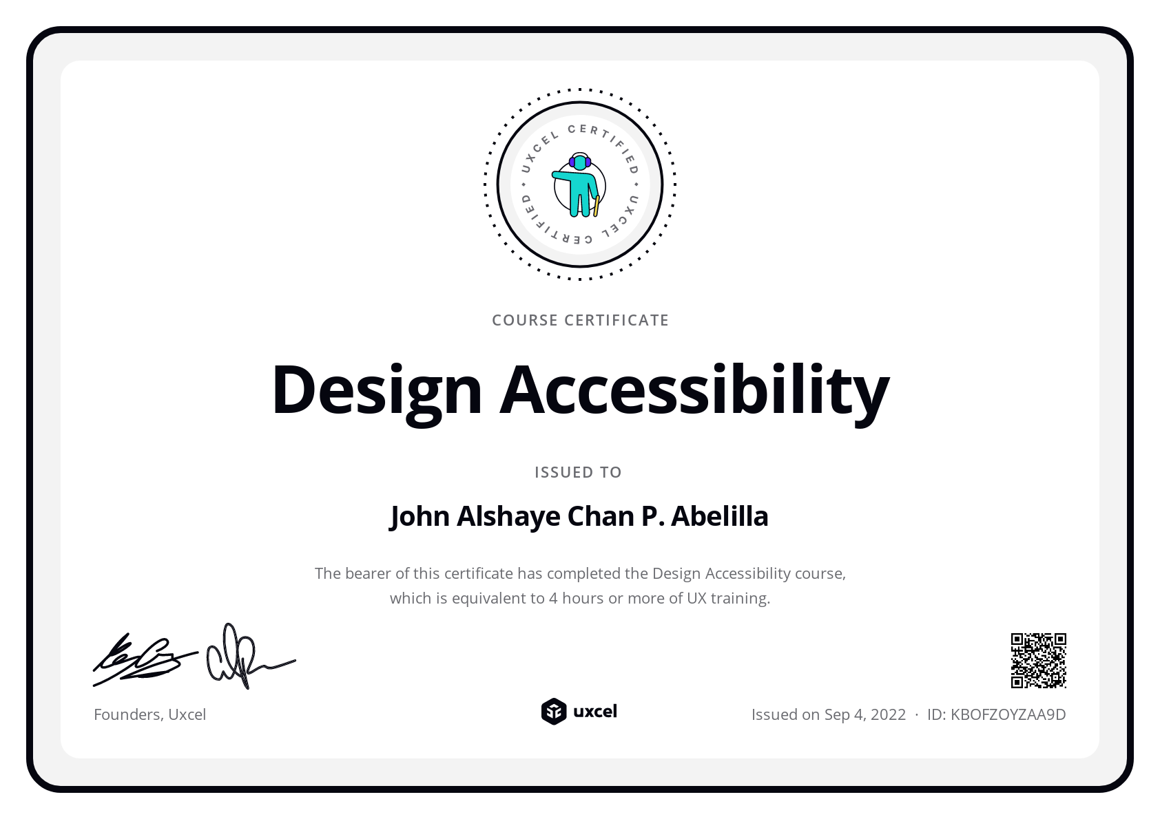 John Alshaye Chan Abelilla's certificate